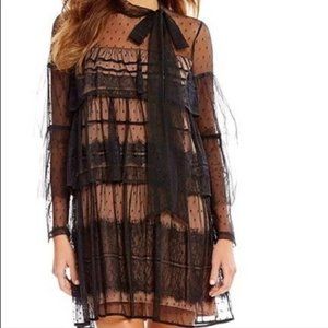 Gianni Bini Tiered Black Mesh Lace Dress | Color: Black | Size: S